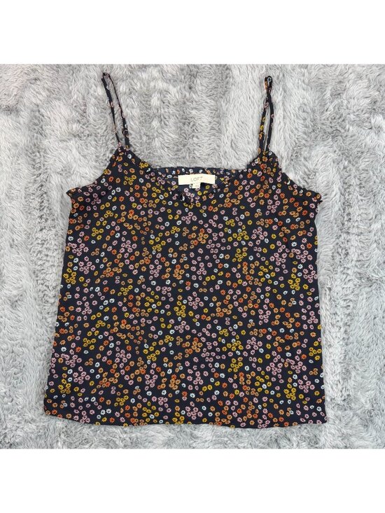 LOFT Tops - Loft Tank Top Women's S Blue Floral Polyester Camisole Ruffled Spaghetti Strap